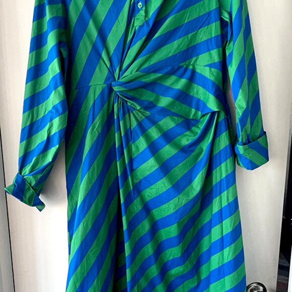 Scoop Womens Size XXL Side Knot Midi Dress Diagonal Stripe Blue/Green - Picture 9 of 9